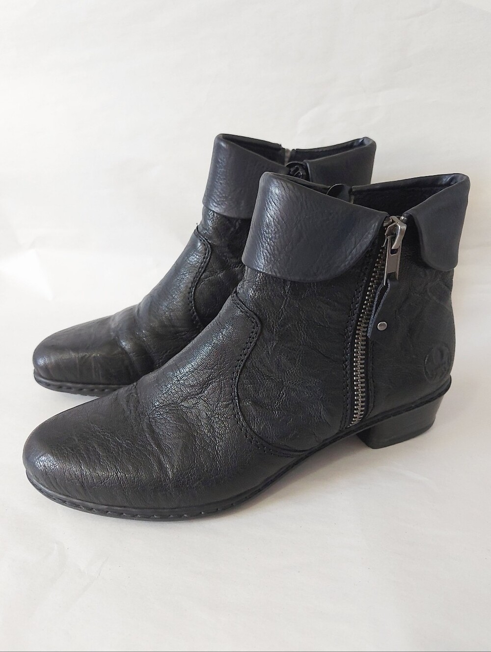 Rieker Anti- stress Ankle Boots Size 37 EU Side Zip Low Block Heel Lined Y07A8